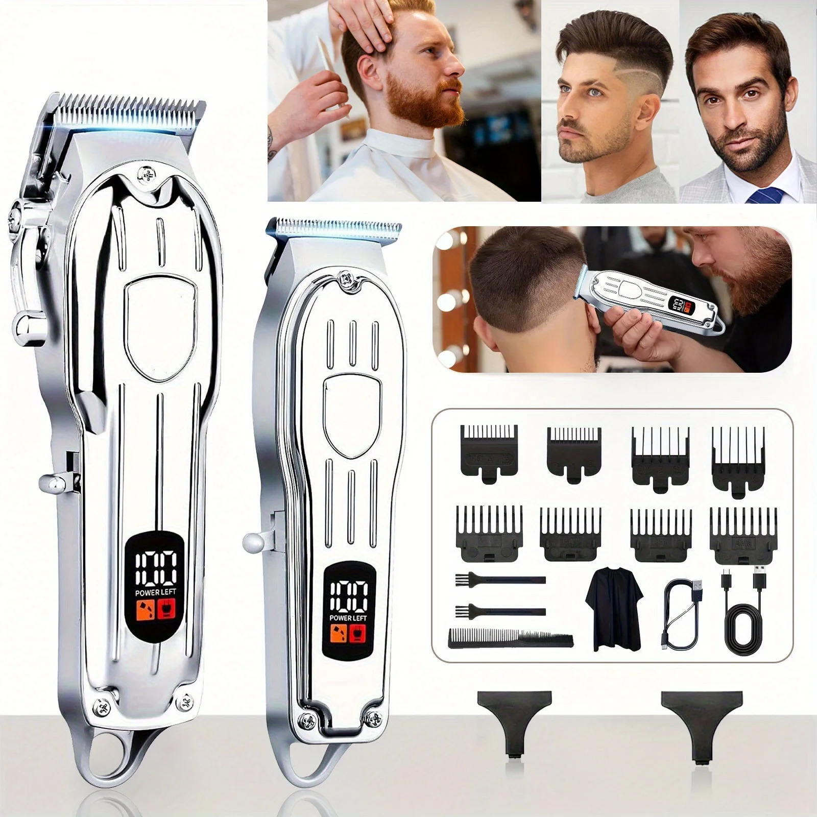 Professional Hair Clippers and Zero Gapped Trimmer for Men Cordless Barber Clipper KitRechargeable LCD Display Gifts 251204