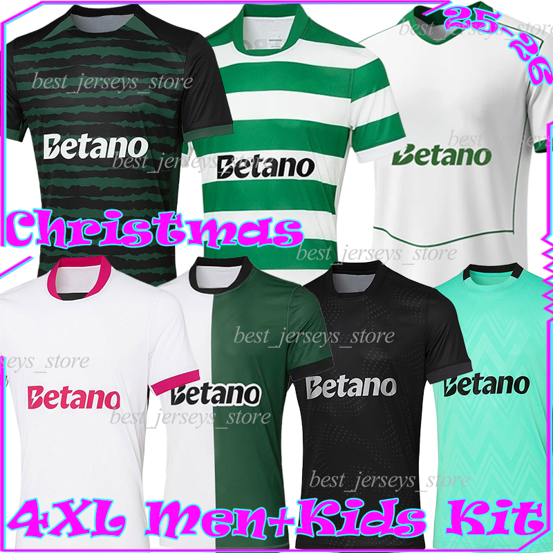 4XL Sporting CP 25/26 Christmas soccer jerseys Lisboa CR7 TRINCAO SUAREZ GENY PEDRO G. PEDRO G. HARDER BRAGANCA M.ARAUJO HJULMAND MORITA football shirt Men Kids Kit set