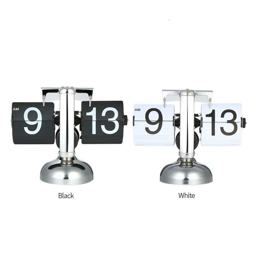 Small Scale Table Clock Retro Flip Over Clock Stainless Steel Flip Internal Gear Operated Quartz Clock Black/White M251205 - view 6