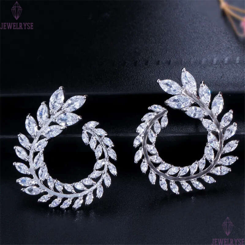 Elegant Hoop jewelry Earrings Leaf Circle AAA Cubic Zirconia Copper White CZ Earring For Women Party Diamond Graceful earrings Bride Wedding Engagemen