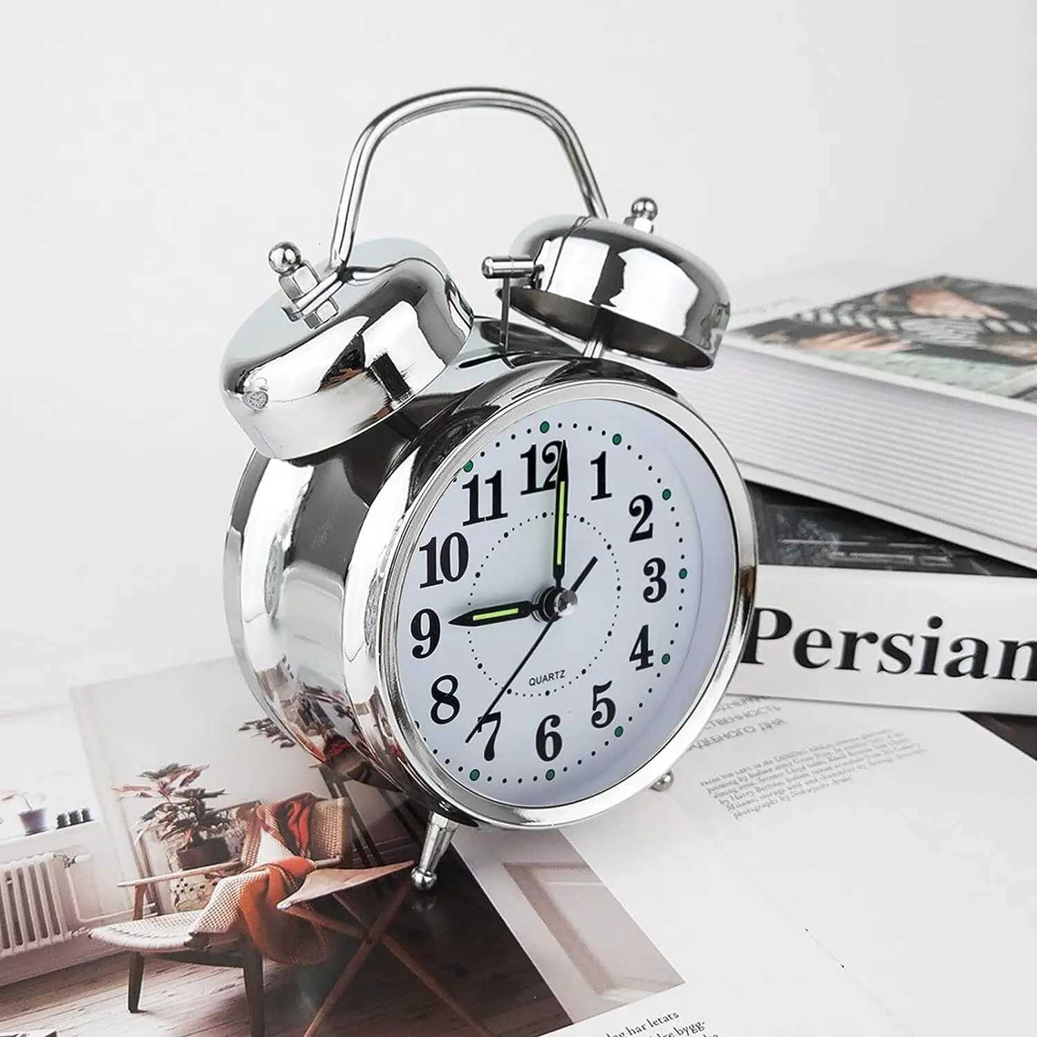 Silent Alarm Clock Double Bell Loud Retro Mechanical Bedside With Night Light M251205
