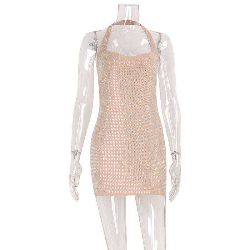 Sexy Diamonds Women Mini Dresses Sheath Solid Halter Slim Fit Regular Causal Streetwear Square Collar Female Vestidos R251205 - view 6