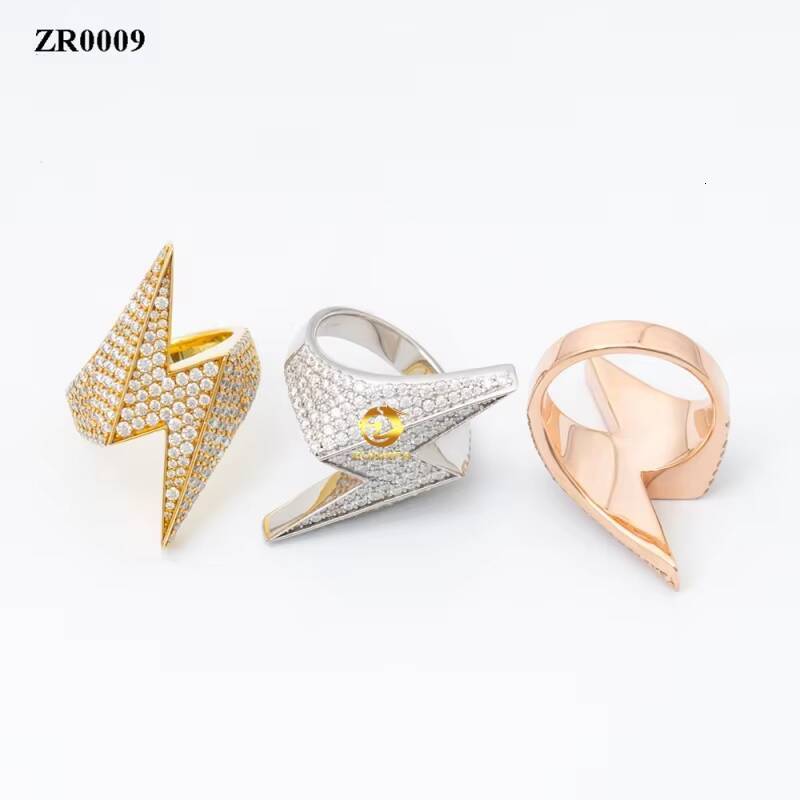 Real Gold Plated Lightening Bolt Design GRA 925 Sterling Silver Moissanite Ring Iced Out Ring Men Diamond Ring Championship Ring