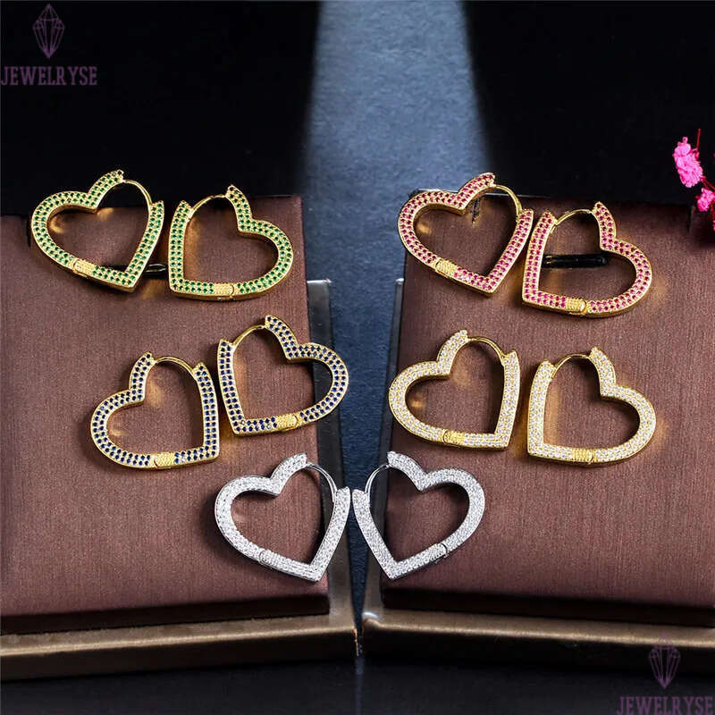Cute Luxury Heart Designer Hoop Earrings for Women Girls White Blue AAA Cubic Zirconia 14K Gold Plated Copper Earring Party Valentines Day Girlfriend 