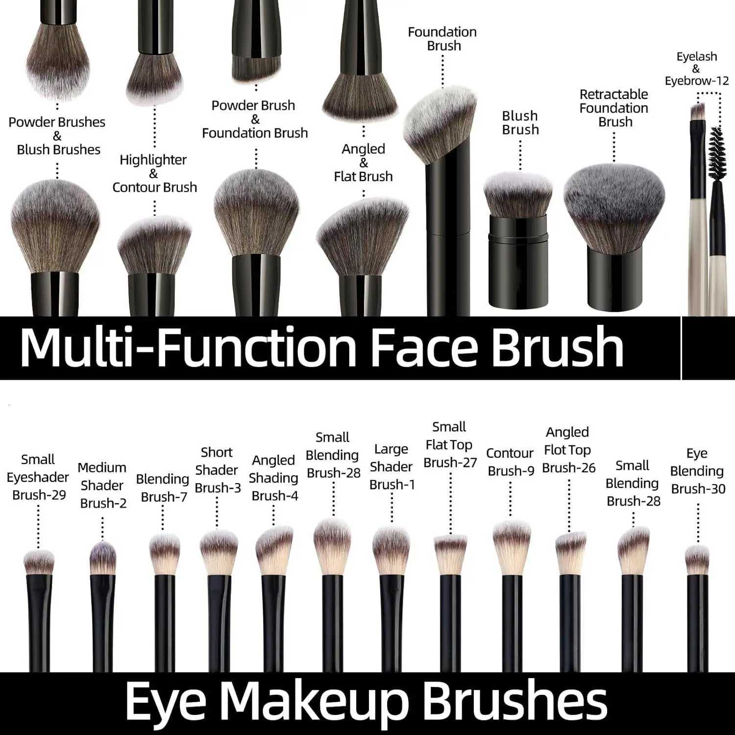 20 PCS Foundation Makeup Brush Set Double-ended Kabuki Contour Brush for Liquid Powder Concealer Blending Blush Face Makeup TooT251205