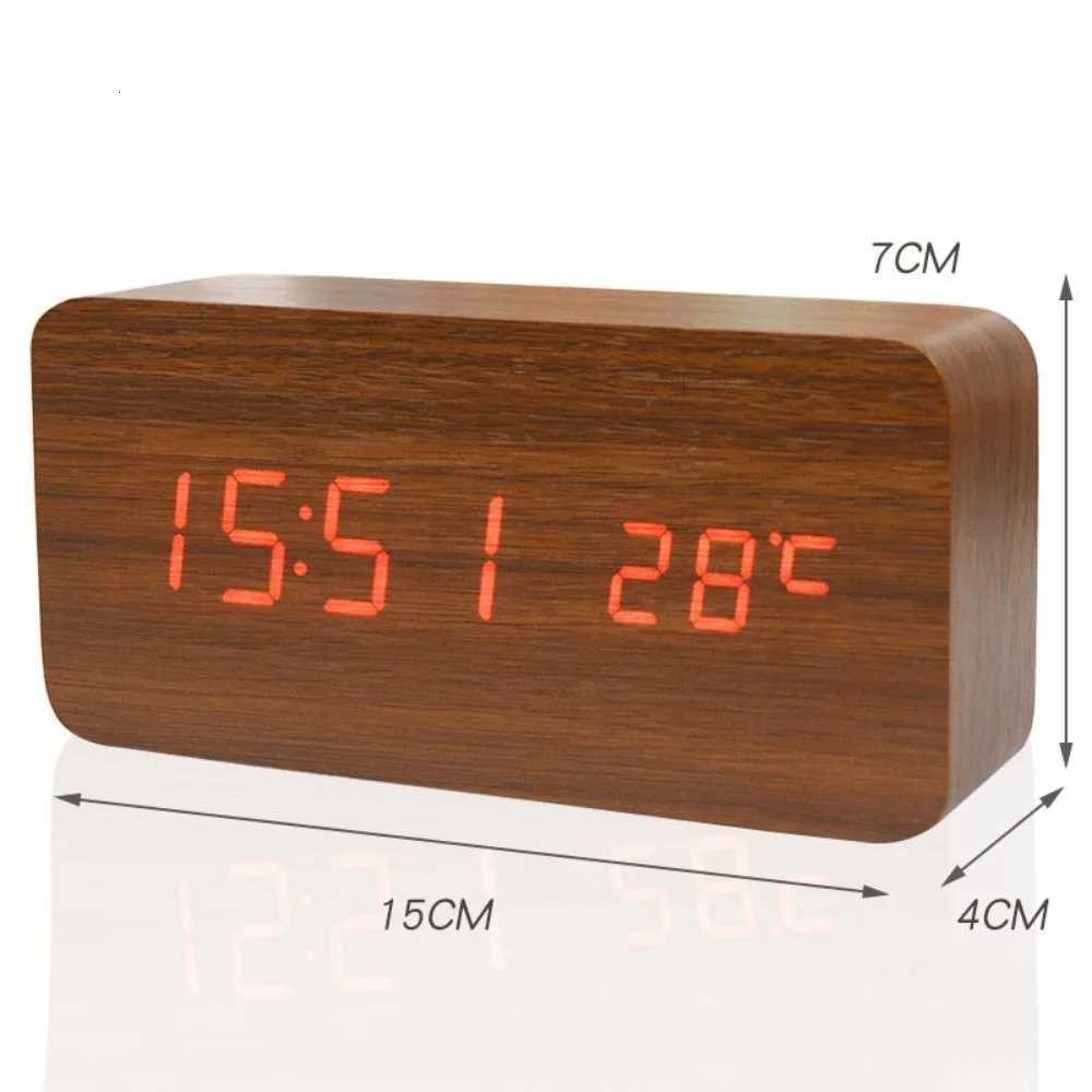 Alarm Clock LED Wooden Watch Table Voice Control Digital Wood Despertador USB/AAA Powered Electronic Desktop Clocks M251205 - view 3