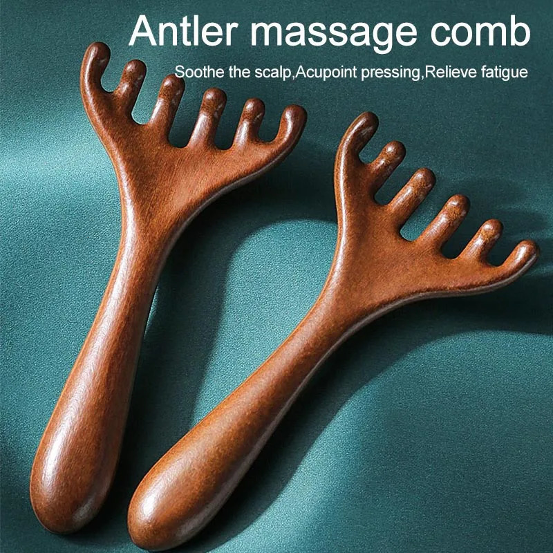 Wooden Meridian Massage Comb Anti-static 6-Claw Head Massager BGua Sha Tool Head Massage Brush AMS05 251204