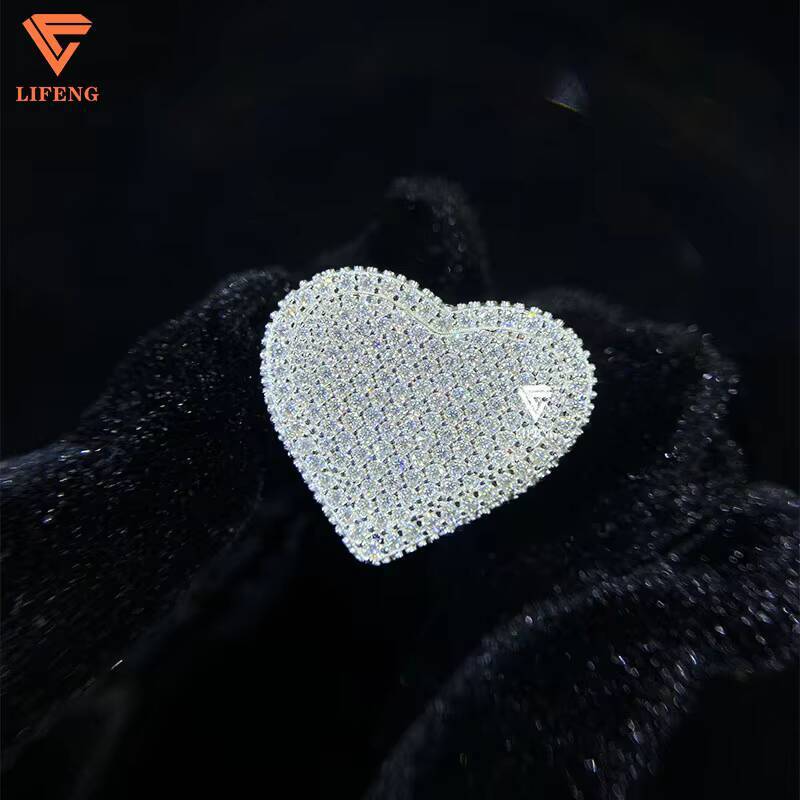 Lifeng Jewelry Classic Moissanite Iced Out Ring Moissanite 925 Sterling Silver Hip Hop Moissanite Custom Love Heart Ring