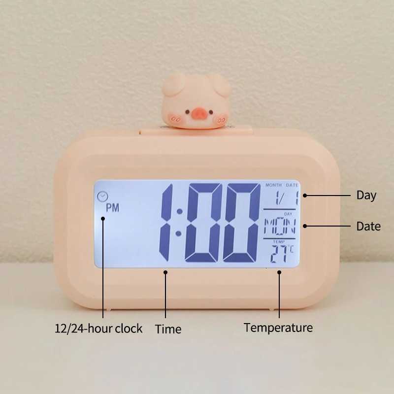 Cute Animal LED Digital Clock Rome Decor Cartoon Pig Alarm Clock with Night Light Room Cute Watch Bedroom Bedside Ornaments M251205 - view 6
