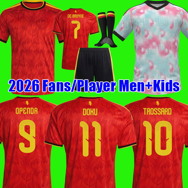 2026 Belgium World Cup soccer jerseys DE BRUYNE R. LUKAKU E. HAZARD 25 26 OPENDA TROSSARD DOKU ONANA DE KETELAERE Fans Player version football shirt uniform Men Kids Kits