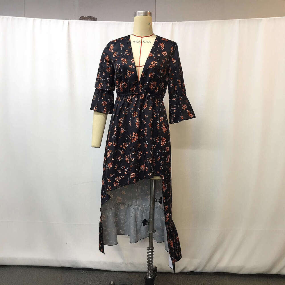 V-Neck Western Cowboy Print Floral Dress