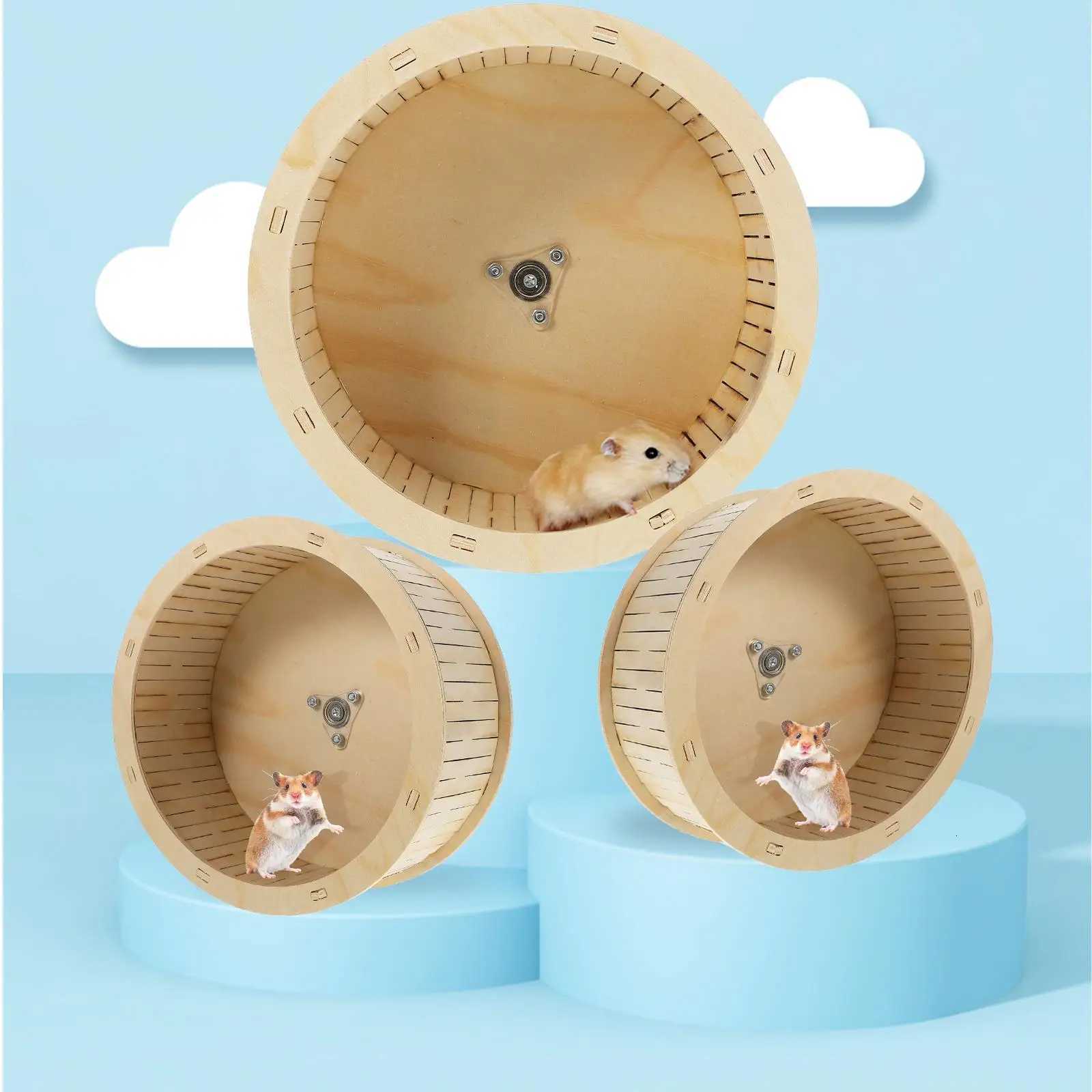 22Cm Natural Wood Hamster Wheel Toy Durable Wooden Running Exercise Wheel Silent Bearing Chinchilla Guinea Pig Syrian Hamster M251205