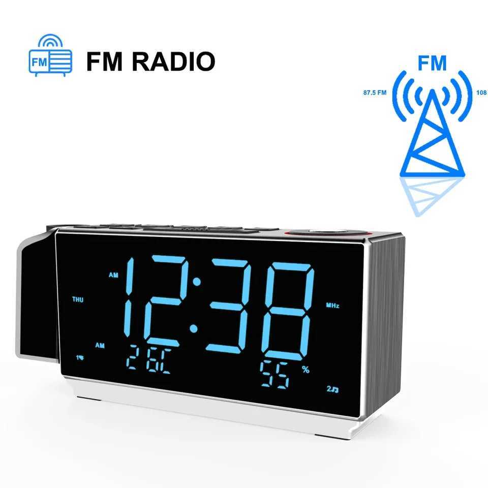Projection Alarm Clock with FM Radio USB Charging 18 LED Display Night Light Dual Alarm Snooze Dimmer Control Bedside Clock M251205 - view 7