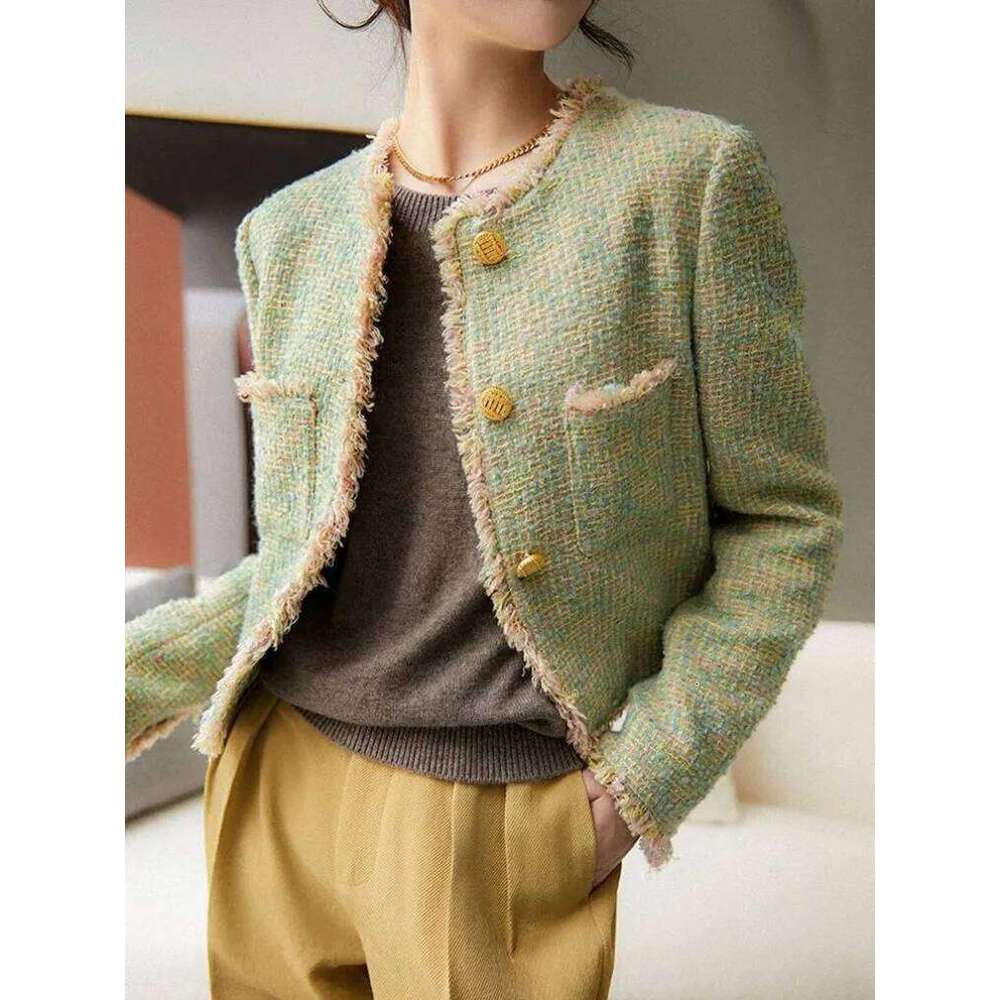Fashion 2026 Chic Tassel Green Tweed Jackets Women Elegant Long Sleeve Korean Casual Short Coat New High Quality Sweet Outwear Tops Designer