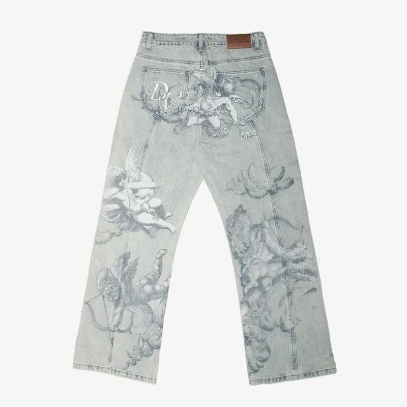 Y2k Retro Baggy Jeans Trendy Cupid Angel Pattern Men Women Pants American Hip Hop Strtwear Unisex Casual Straight Leg Jeans X251205