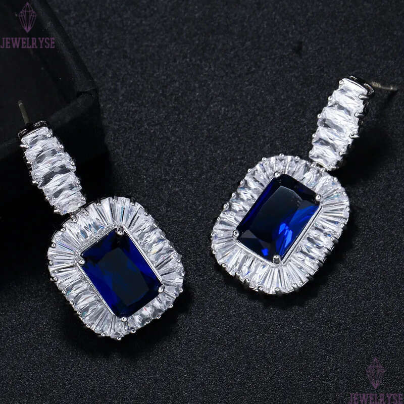 Fashion Noble jewelry Square Charm designer earrings For Bride Wedding 925 Sterling Silver Post White Blue AAA Cubic Zirconia Copper Women Engagement 