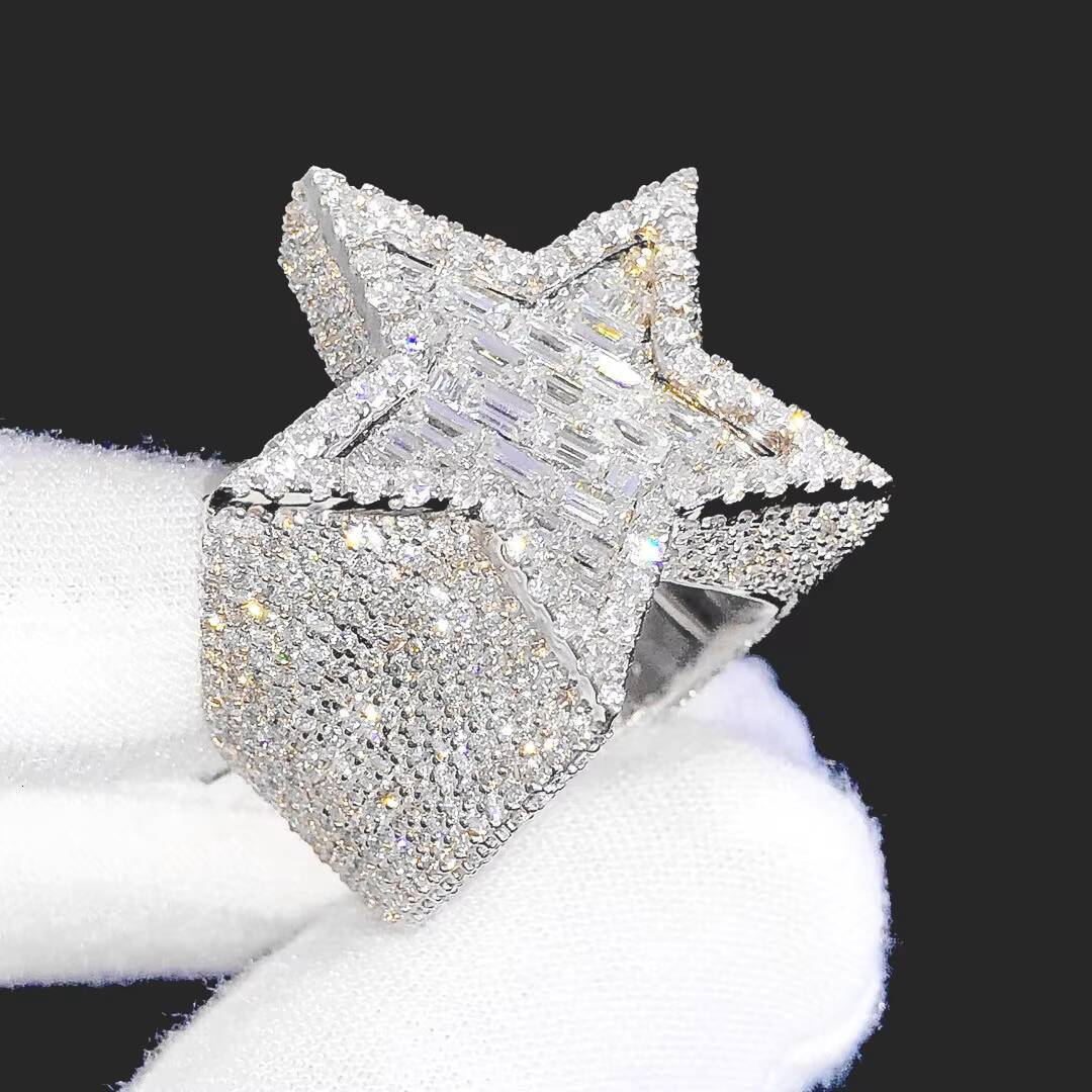 Factory Custom Luxury Jewelry 925 Silver VVS Moissanite Diamond Hip Hop Star Ring Iced Out Letter Ring Fine Jewelry for Men