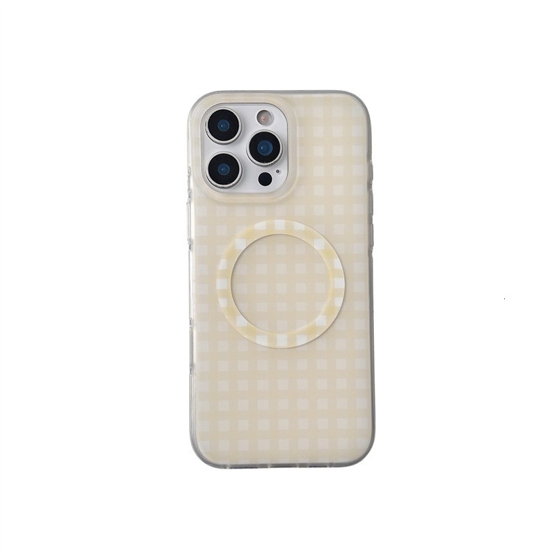 Korean Style Magnetic Solid Color Plaid iPhone 17 Apple 16 Pro Max Phone Case for Women 15/14 Rounded Edges