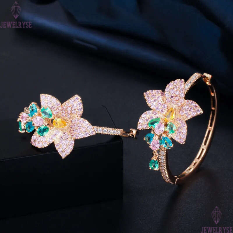 Fashion Hoop Crystal AAA Cubic Zirconia Flowers Designer Earrings Copper Colorful CZ Circle Earring Gold Jewelry Valentines Day For Women Party Gift