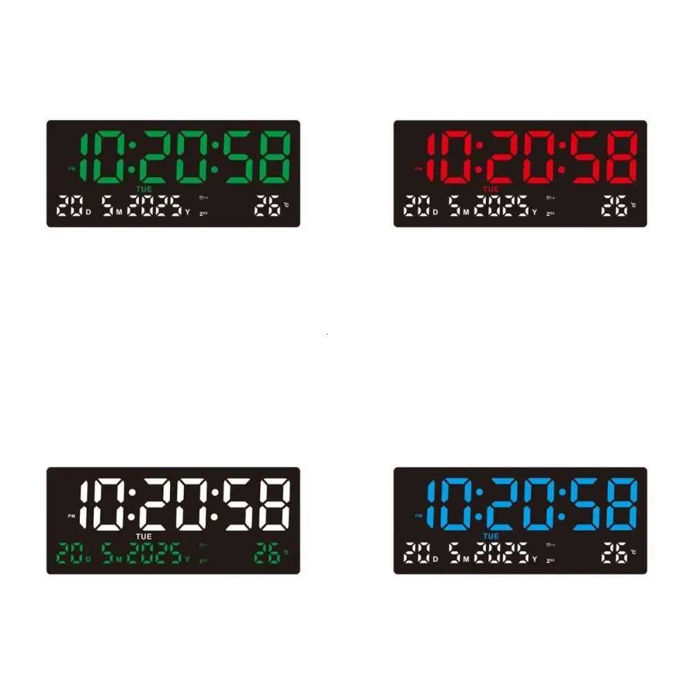 Large Digital Wall Clock Time/Date/Week/Temp Display 3 Alarm Clock LED Alarm Clock Brightness Adjustable Snooze M251205 - view 4