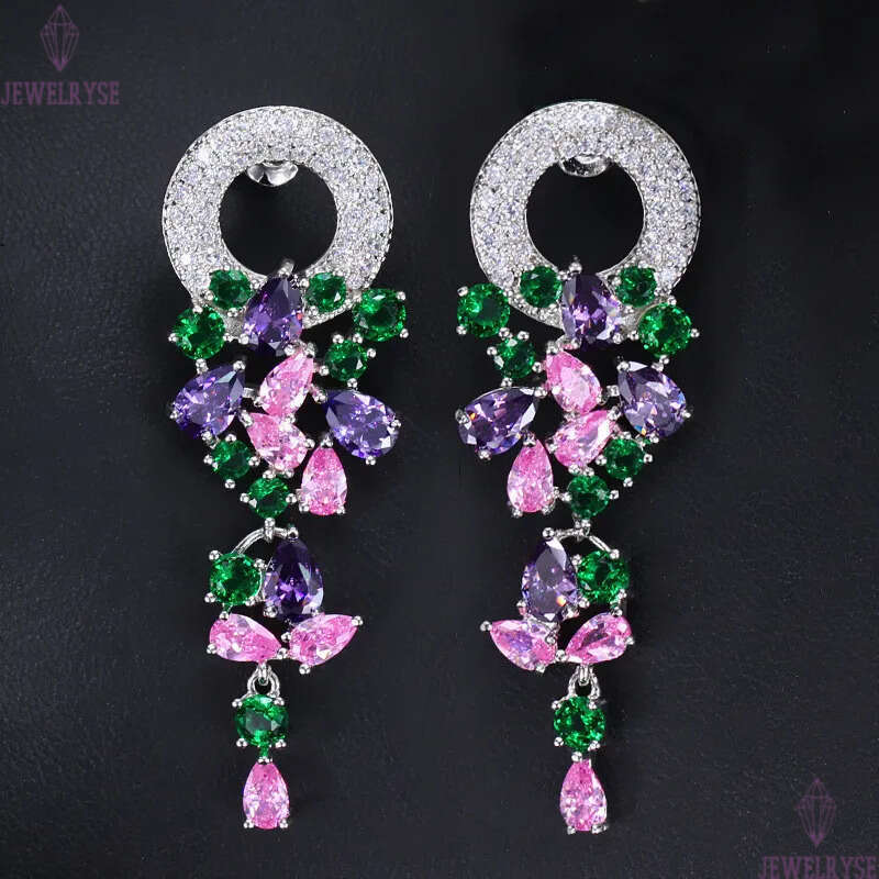 Long AAA Cubic Zirconia Garland Bride Wedding Charm Earrings Designer Jewelry White Colorful CZ Copper 18K Gold Silver Luxury Earring Party For Women 