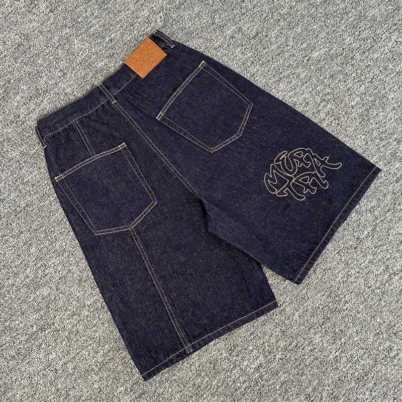 Mertra Denim Shorts Dark Blue Letter Print Classic Simple Men Women Couple All-match Casual Pants Summer New MERTRA Shorts X251205