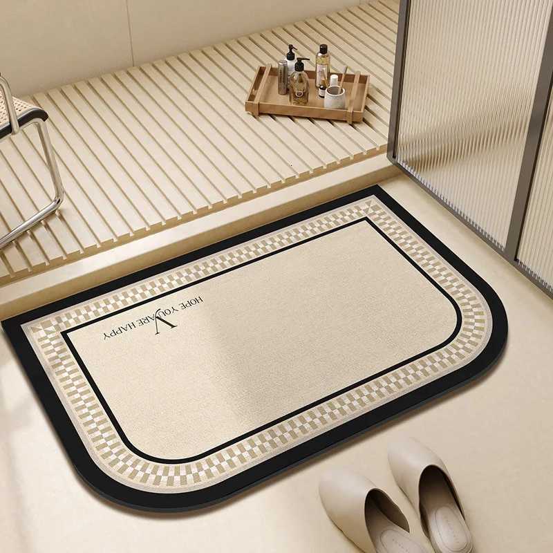 VIKAMA Simple Style Rounded Corners Bathroom MatDiatomite Household Bathroom Doorway Water-Absorbent Easy-Care Foot Mat Decor H251205