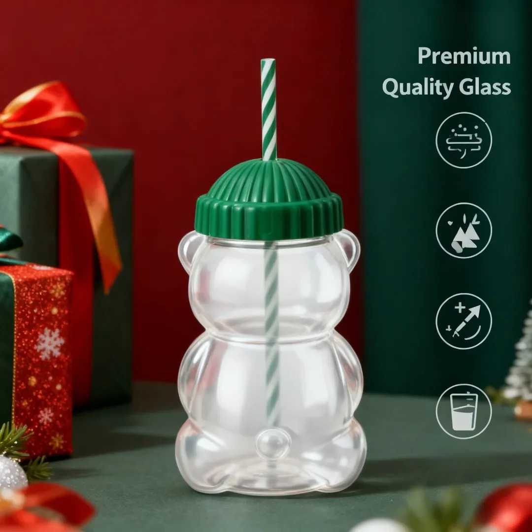 Bear glass with straw cute bear transparentmug suitable for juice milk tea smoothies home bars and officesXJ251205