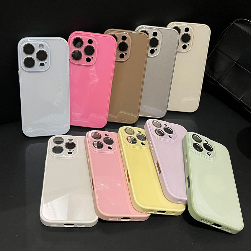 Glass Back Phone Case For Iphone 17 16 15 14 13 Pro 12 11 Max Solid Color 16Pro 17Pro 15Pro Phone Case 17Promax Hard 14Pro 13Promax Cover 16Promax 15Promax 14Promax Shell