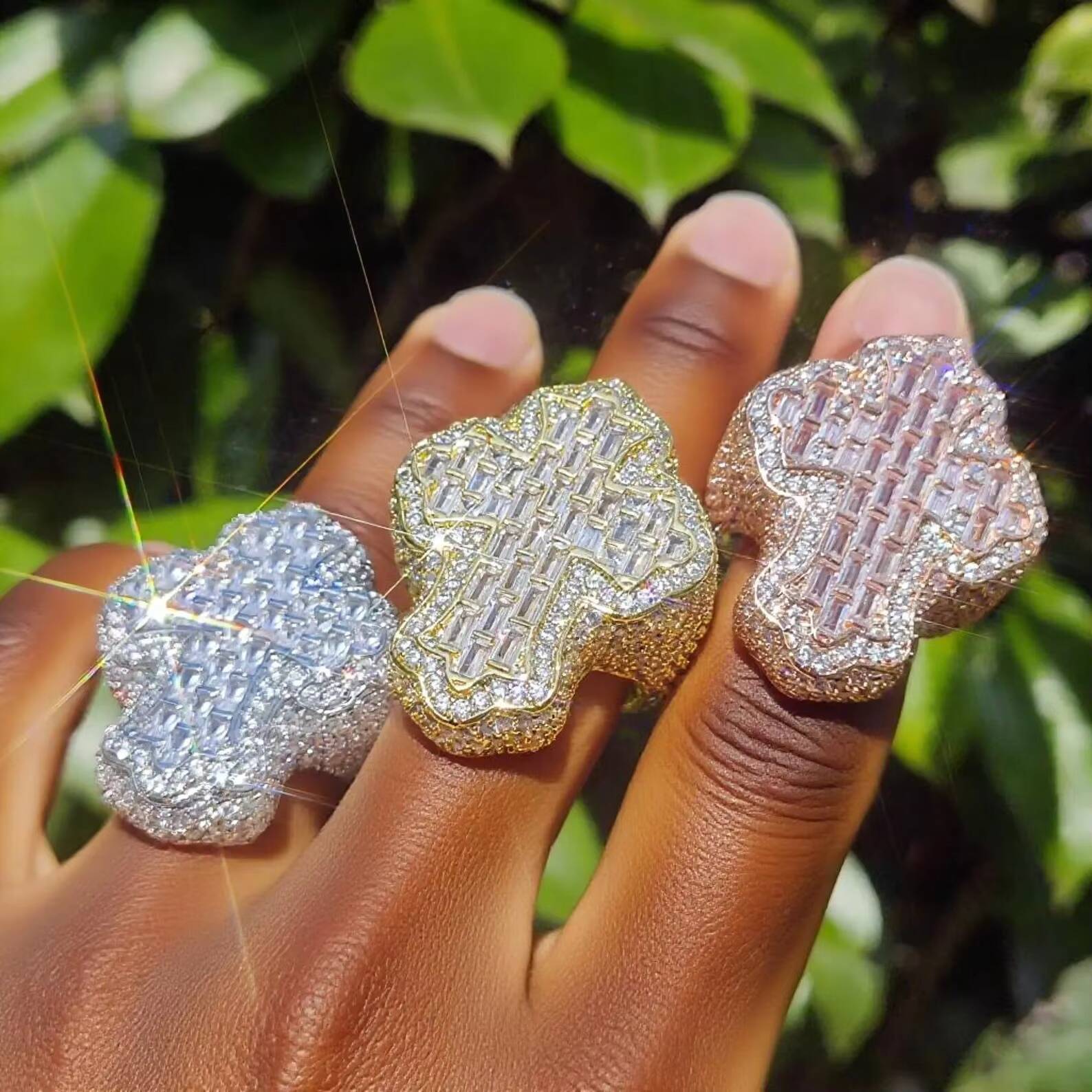 LL Hiphop Jewelry Mens Ring CROSS Buss Down 925 Sterling Silver Iced Out Vvs Custom Emerald Cut Vvs Mossanite Ring