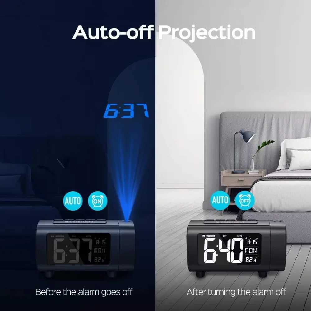 2025 Radio Projection Alarm Clock Digital Alarm Clock Bedroom Temperature Monitor 4-Level Dimmer 12/24H Table Mute Alarm Clock M251205 - view 7