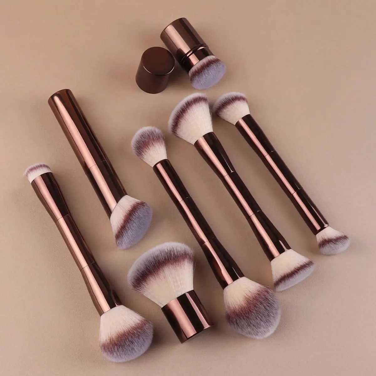 7pcs Professional Makeup Brush Set Includes 4pcs Dual-Ended Face Brushes 1pc Angled Brush 1pc Short Handle Foundation BrushT251205