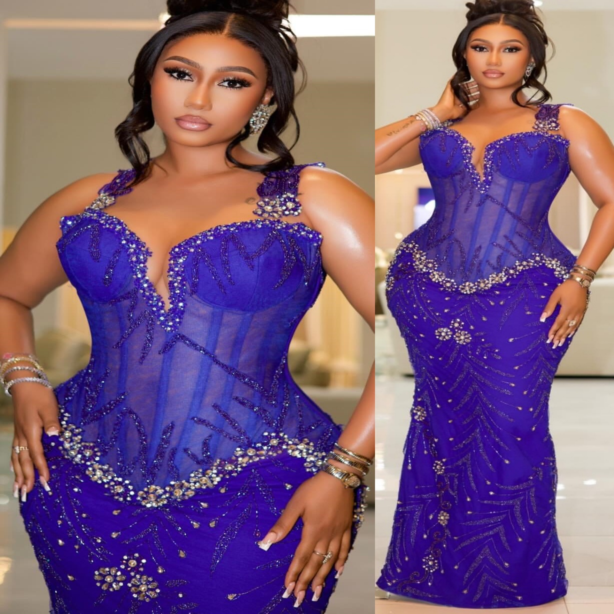 Aso Ebi Royal Blue Sheath Prom Dresses 2026 Beaded Crystals Sequined Evening Formal Party Second Birthday Engagement Gowns Plus Size Dress For Special