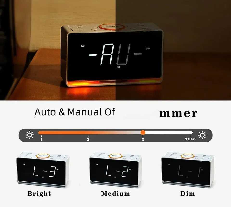 Alarm Clock Radio 14 White LED Display Clock with Bluetooth FM Radio Dual Alarm Sleep Timer Snooze Auto Manual Dimmer M251205 - view 6