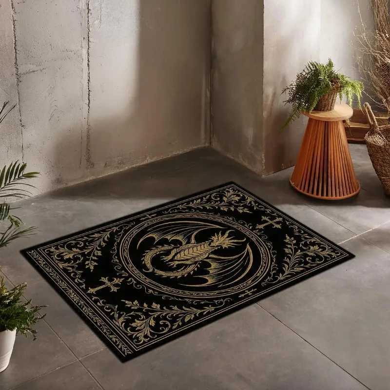 Gothic Art Horror Dragon Bat Pumpkin Unwelcome Mat Dark Scary Decorative Non-slip Carpet Rug for Halloween Home Decoration H251205
