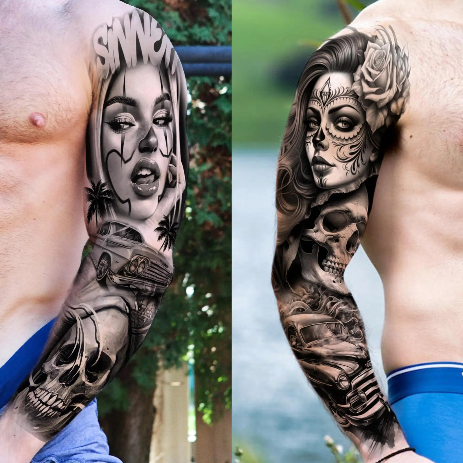 1 Sheet Full Arm Chichano Gangster Temporary Tattoos Sleeve Rebellious Nun Girls n Arm Tatoo Waterproof Fake Tattoo Sticker 251126