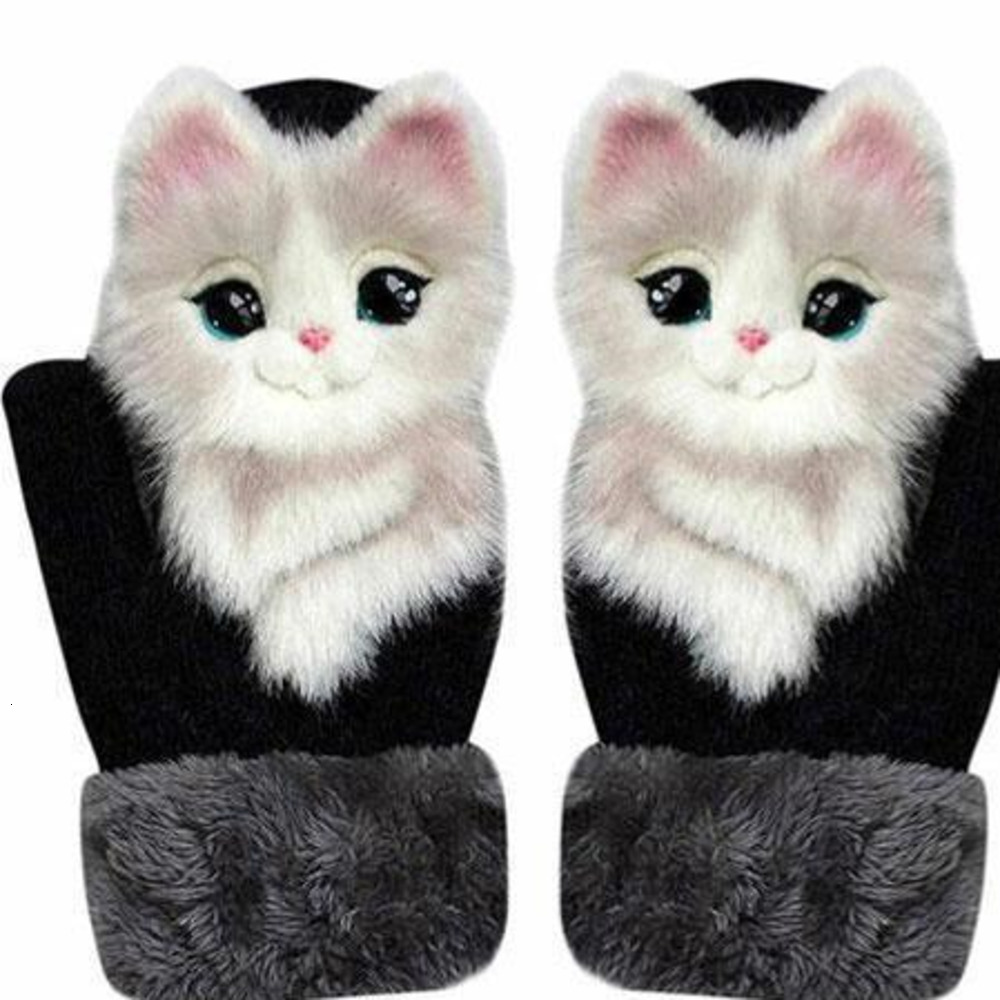 Funny Cute Cat Cartoon Winter Warm Childrens Gloves Plus Velvet Thickened Girls Adults Gloves Christmas Gifts Kids Knit Mittens 240913