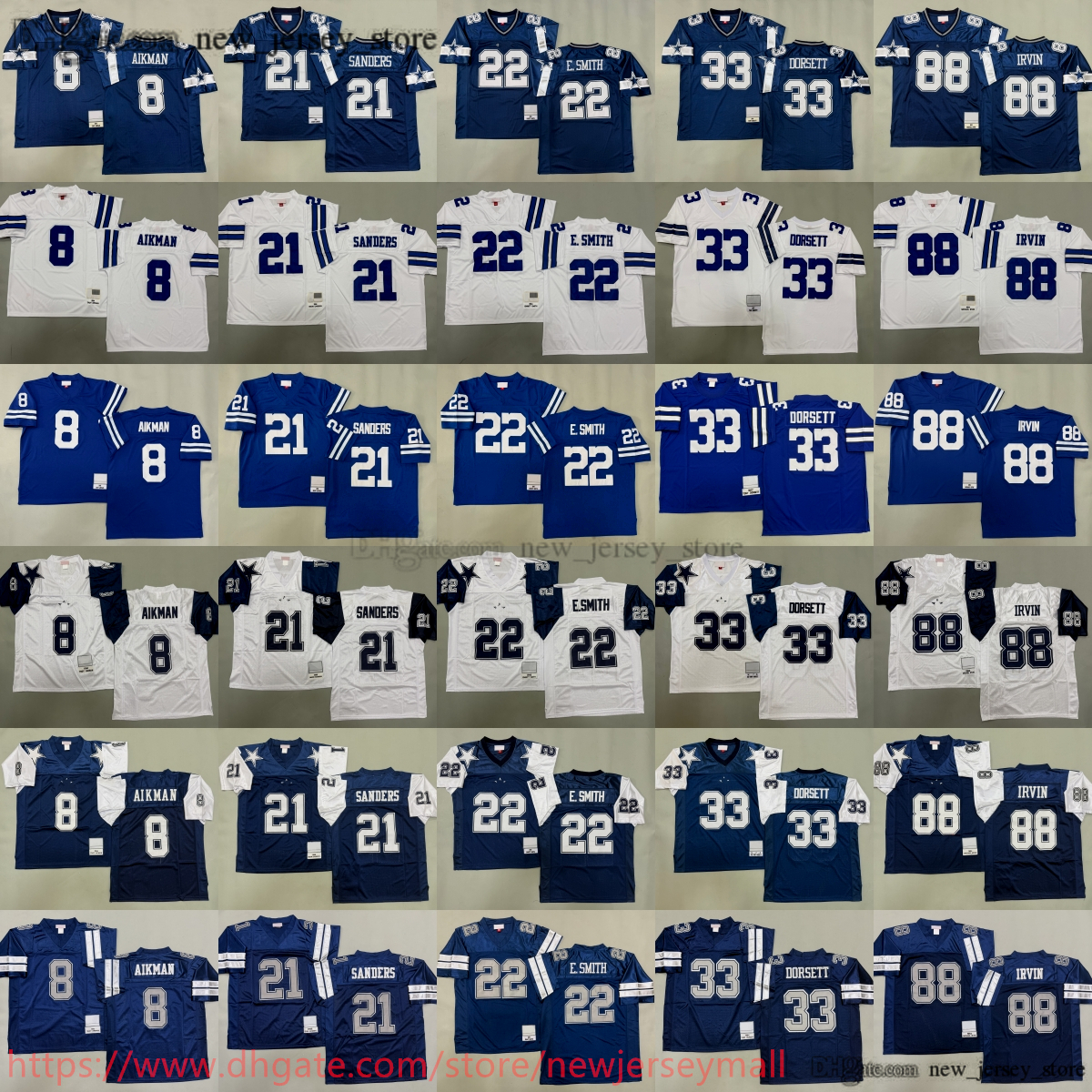 1994 Throwback Football 21 Deion Sanders Jersey Classic Retro 88 Michael Irvin 8 Troy Aikman 22 Emmitt Smith 33 Tony Dorsett 12 Roger Staubach 54 Randy White Jerseys