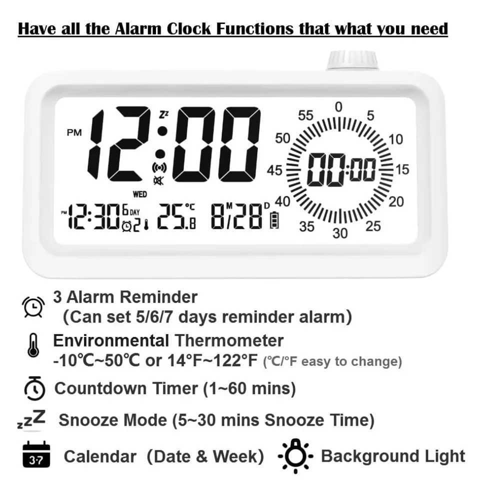 Alarm Clock with 3 Alarms Night Light Visual Timer Digital Clock for Children Students Desk Clock with Gift Box for Bedroom M251205 - view 7
