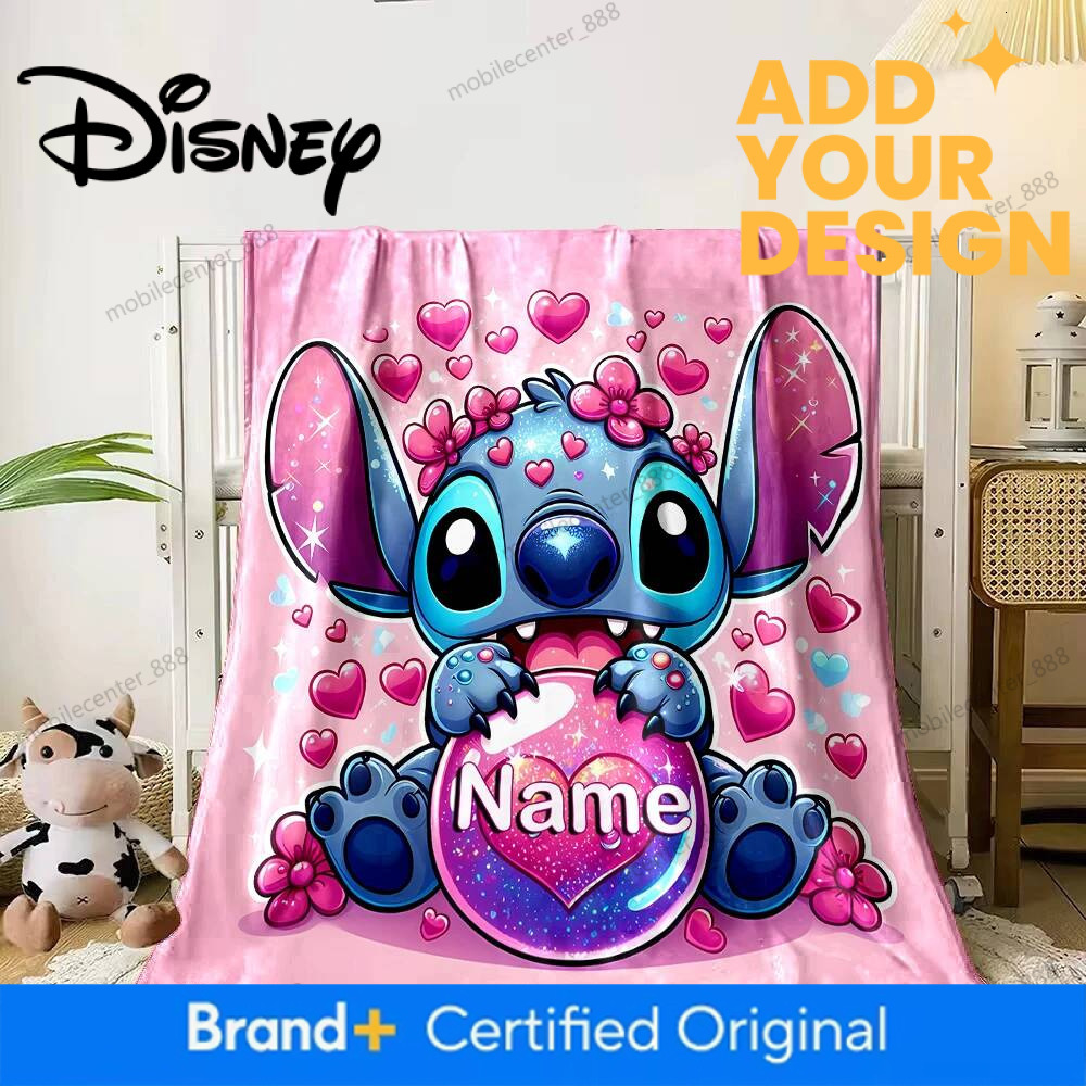 custom 1PC Disney Stitch Printed Blanket Can Be Custom with Name, Soft Warm, Suitable for Home, Office, Camping and Car Girls Gifts