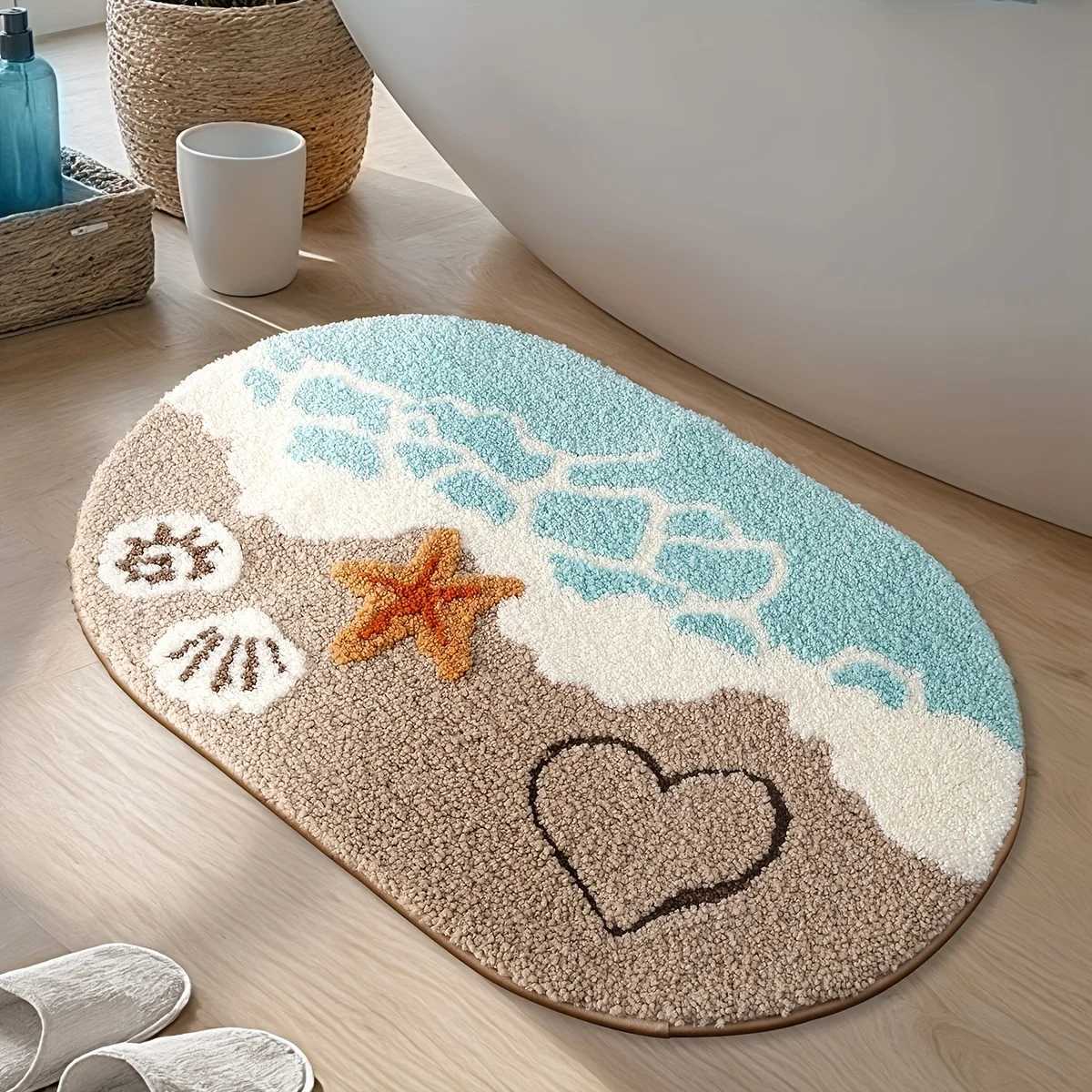 VIKAMA Summer Wave Beach Carpet Bathroom Absorbent Mat Bathtub Foot Mat Easy To Clean Waterproof Carpet Bathroom Mat Decoration H251205
