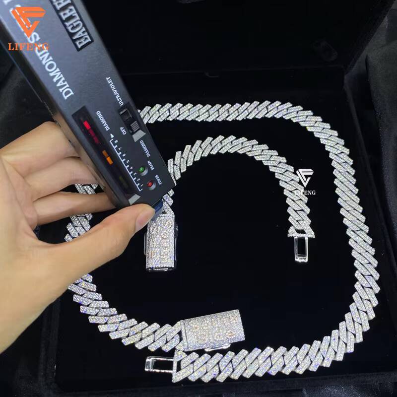 14mm Custom Name Clasp VVS Chain Iced Moissanite Diamond Cuban Link Necklace 925 Silver Charm for Men Mens Jewelry