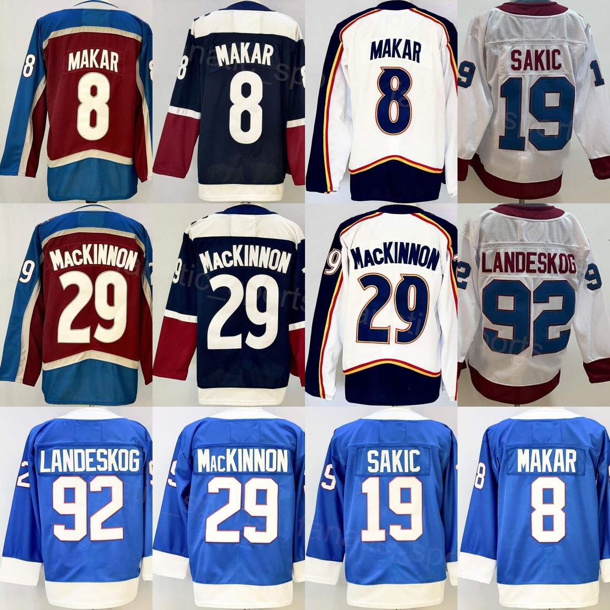 Men Hockey Gabriel Landeskog Jersey Mans 19 Joe Sakic 8 Cale Makar 29 Nathan MacKinnon Navy Blue White Red Team Coloe Away 2026 Heritage Stadium Series Reverse Retro