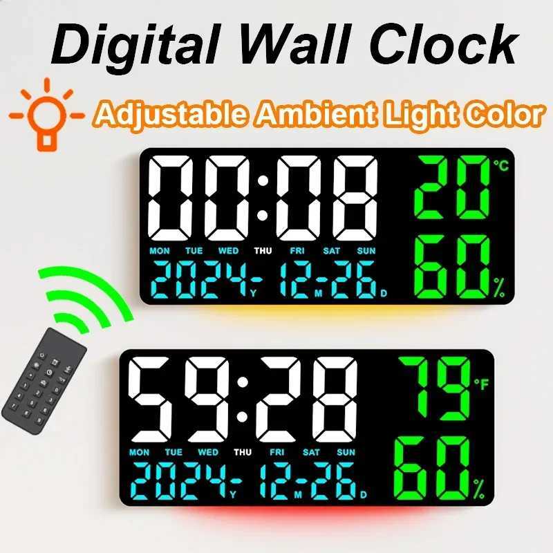 Digital Wall Clock with Atmosphere Lights Remote Control TEMP Humidity Display LED Large Table Clock Multifunctional Alarm Clock M251205 - view 3