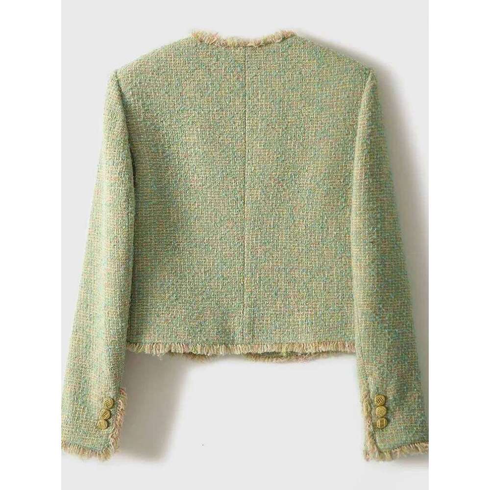 Fashion 2026 Chic Tassel Green Tweed Jackets Women Elegant Long Sleeve Korean Casual Short Coat New High Quality Sweet Outwear Tops Designer