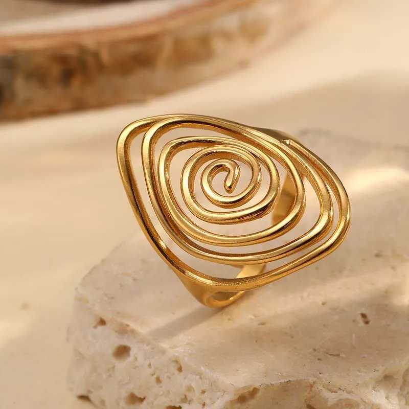 Stainless Steel Geometric Spiral Line Open Rings for Women Men Vintage Metal Adjustable Finger Rings Couple Jewelry Gifts H260327