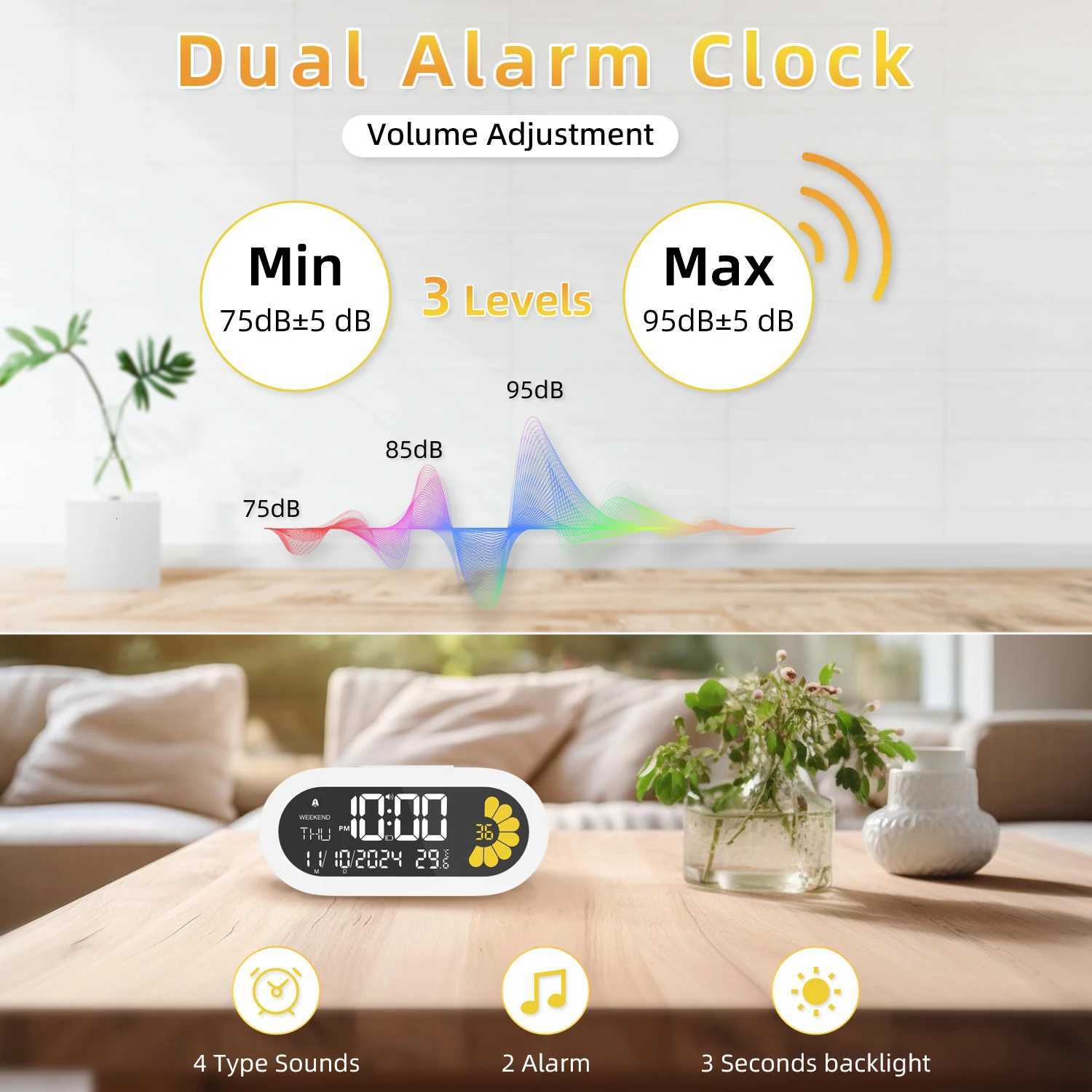 2025 New Multifunctional LCD Digital Alarm Clock - Large Display with Snooze for Adult Kids Sunflower Design Desk Clock M251205 - view 4