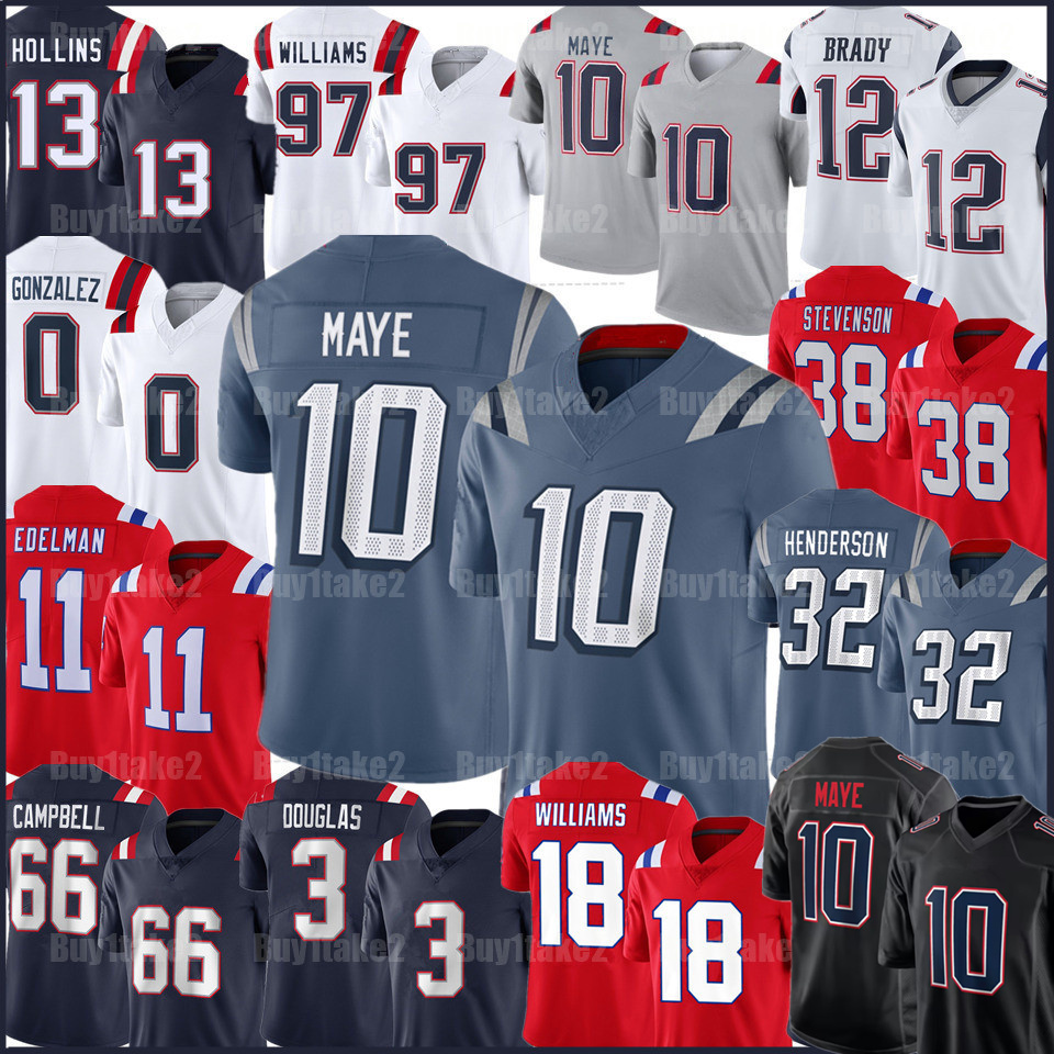 10 Drake Maye Christian Gonzalez TreVeyon Henderson Football Jersey Will Campbell Mike Vrabel Stefon Diggs Hunter Henry Demario Douglas Tom Brady Kayshon Boutte