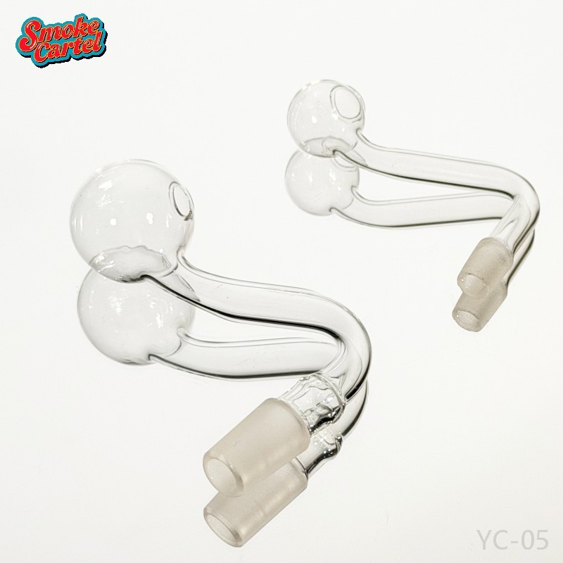Premium Glass Oil Burner Bent Curved Transparent 10mm 14mm Male Joint Fitting for Glass Bongs Mini Hookah Water Bubbler Pipes
