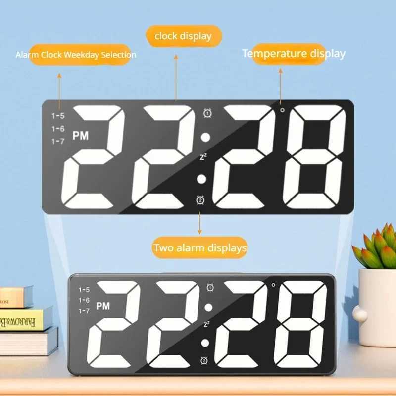 Digital Alarm ClockMirror Surface LED Electronic ClockAdjustable Brightness Snooze Model 12/24H DisplayAlarm Clock for Home M251205 - view 6